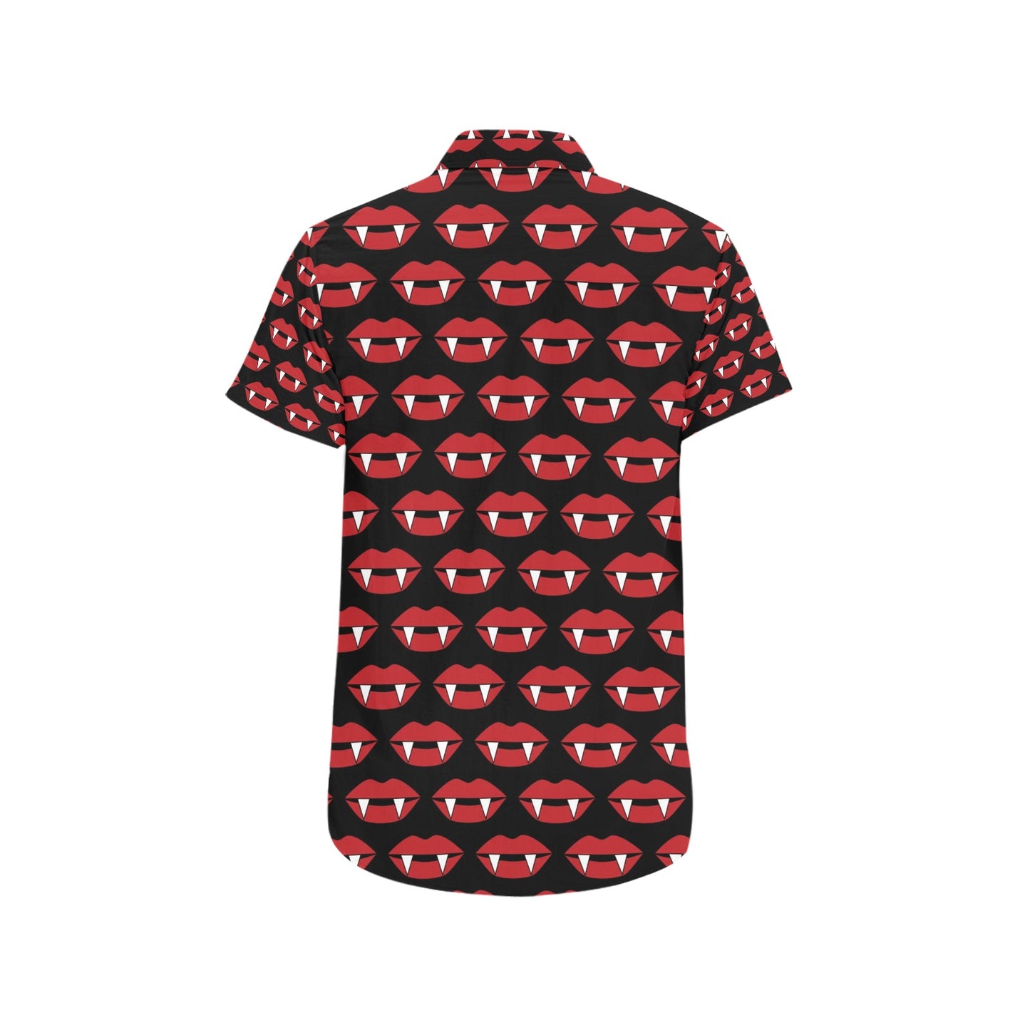 Vampire Lips Print Design LKS302 Men Short Sleeve Button Up Shirt