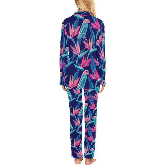 Tropical Flower Pattern Print Design TF024 Women's Long Pajama Set