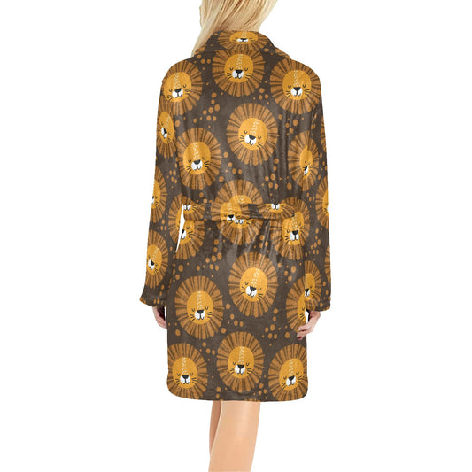 Lion Cartoon Pattern Print Design 01 Women's Fleece Robe