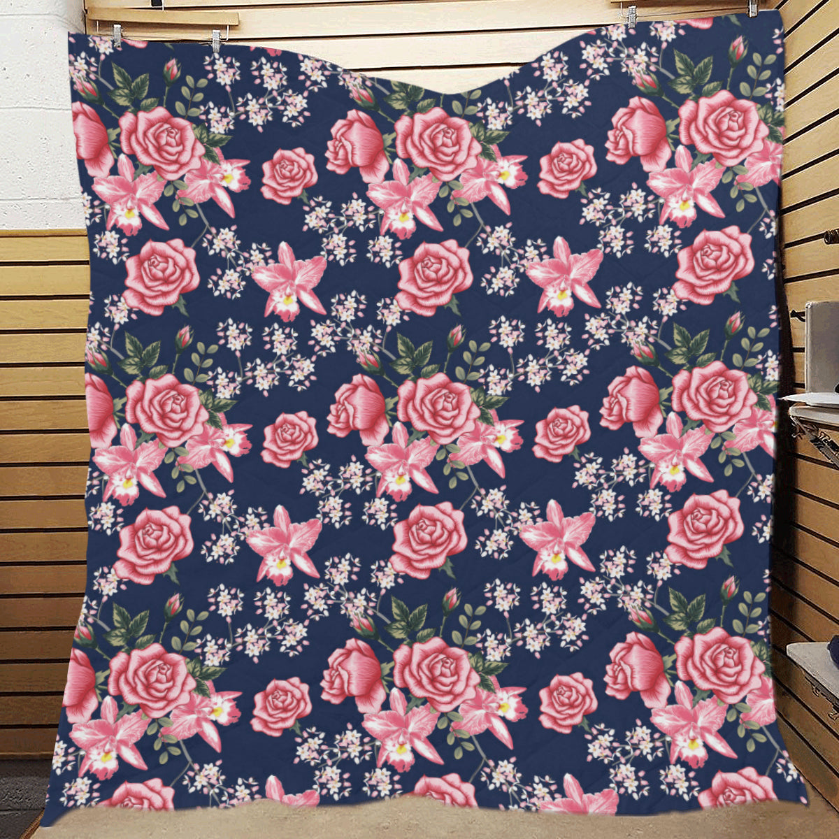 Rose Pattern Print Design A05 Premium Quilt