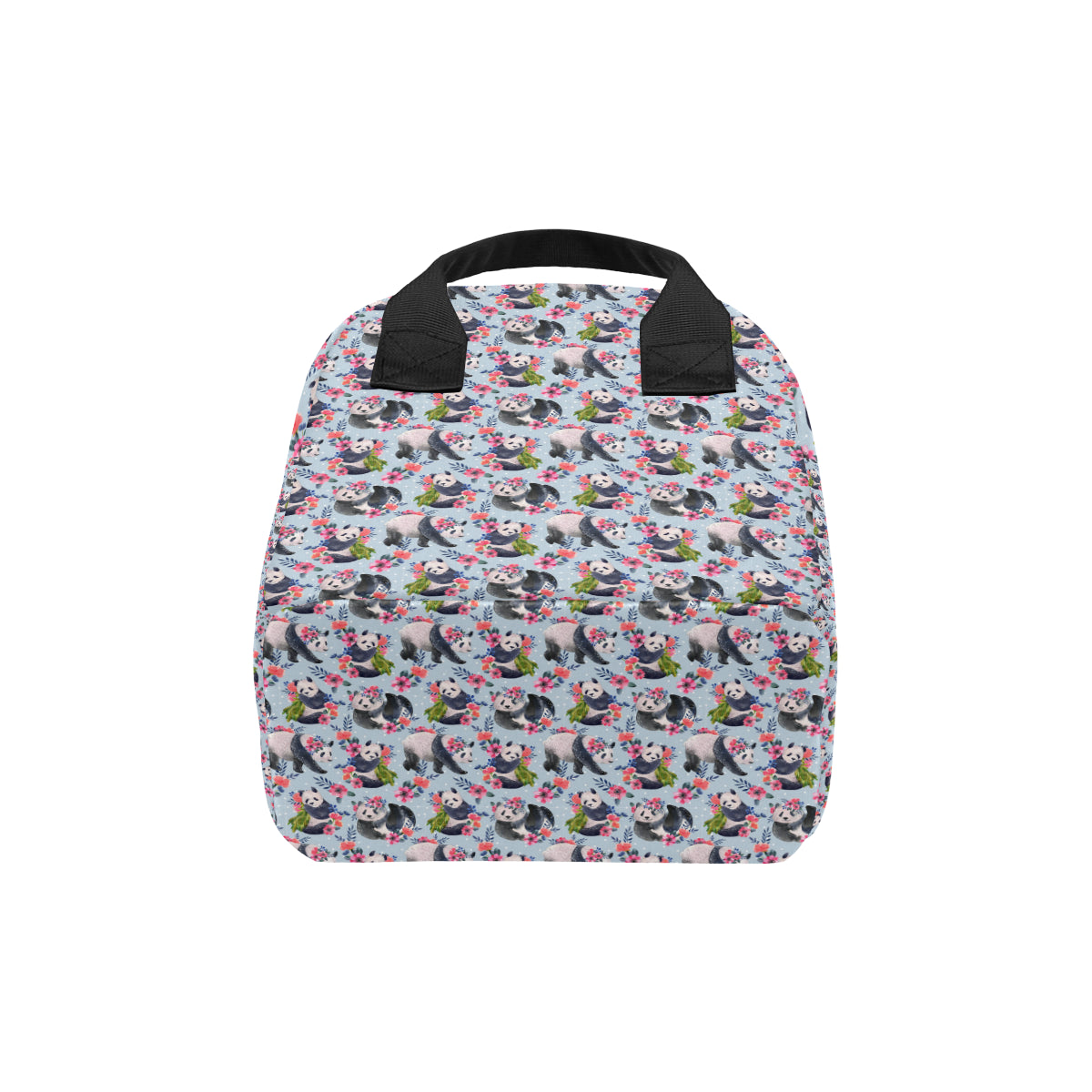 Panda Bear Flower Design Themed Print Insulated Lunch Bag