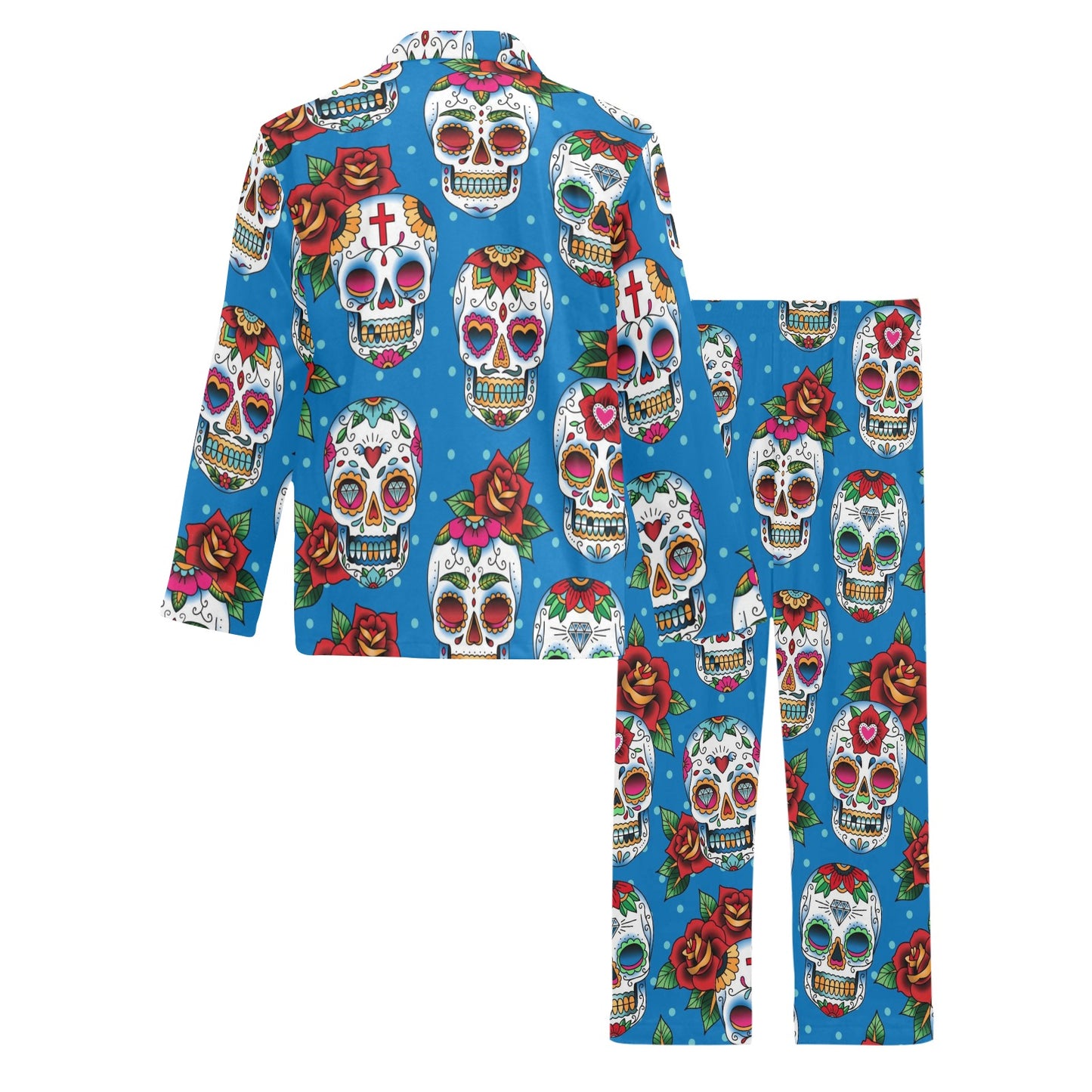 Sugar Skull Rose Pattern Men's Long Pajama Set