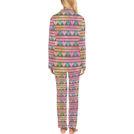 Heart Pattern Print Design HE010 Women's Long Pajama Set