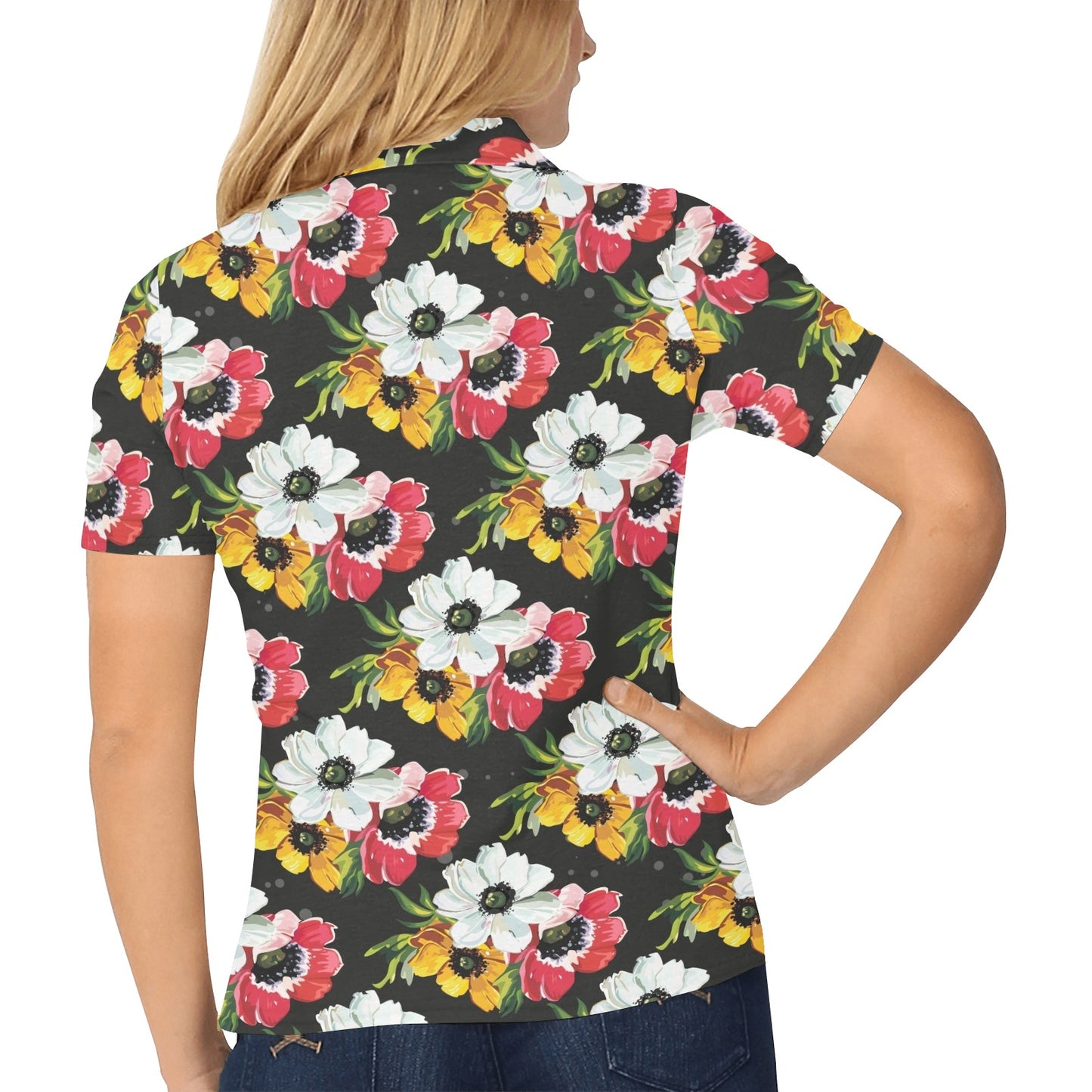 Anemone Pattern Print Design AM07 Women's Polo Shirt
