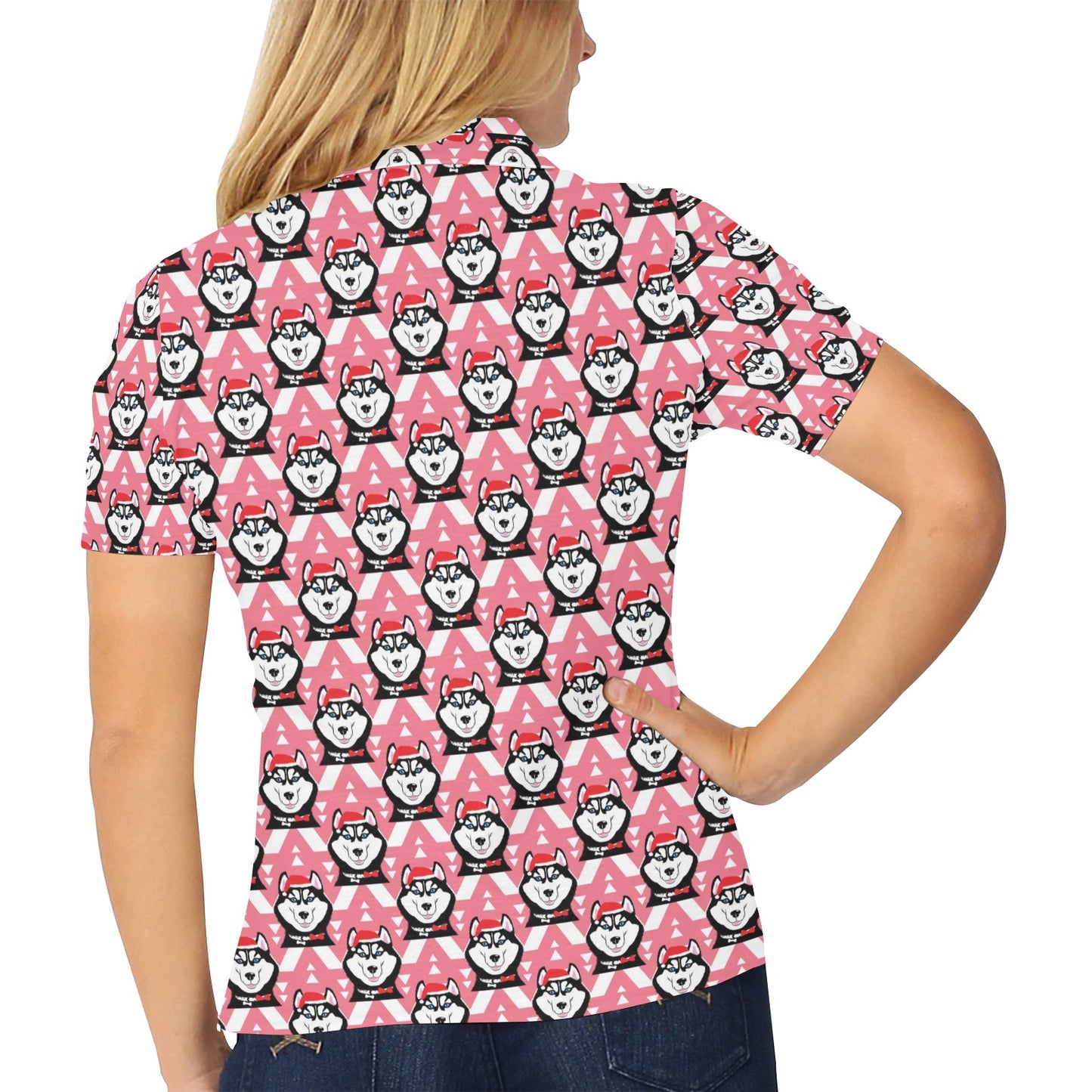 Siberian Huskies Christmas Themed Print Design LKS302 Women's Polo Shirt