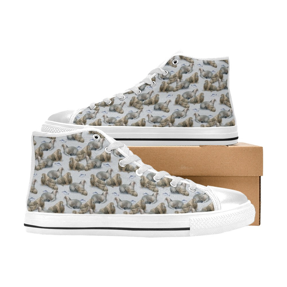 Walrus Print Design LKS401 Men's High Top Canvas Shoes