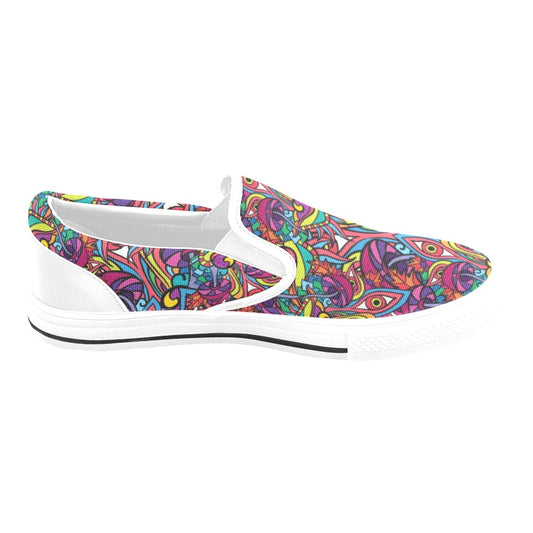 Trippy Print Design LKS302 White Slip Ons Canvas Women's Shoes