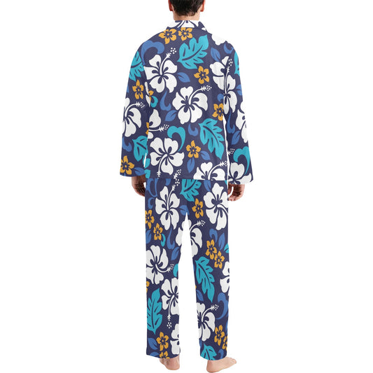 Hibiscus Pattern Print Design HB030 Men's Long Pajama Set