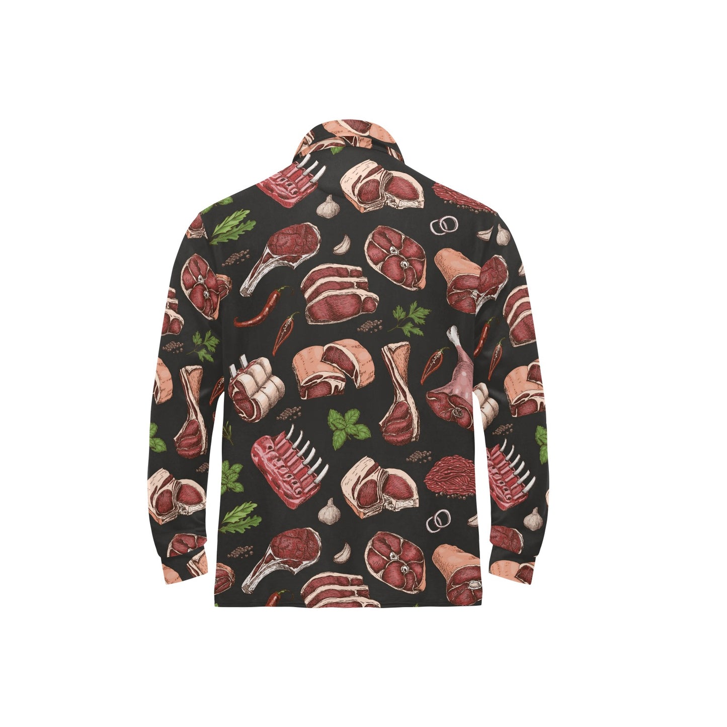 Meat Pattern Print Design 02 Long Sleeve Polo Shirt For Men's