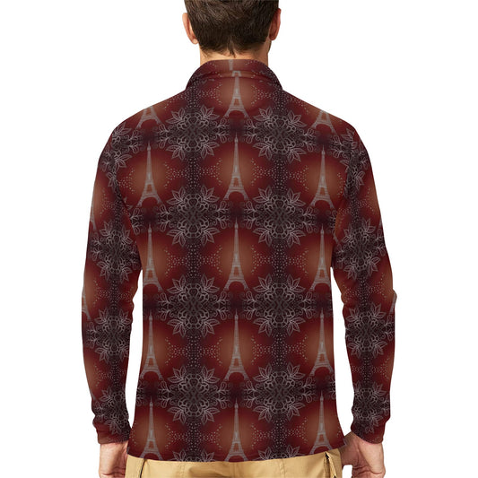 Eiffel Tower Drawing Print Long Sleeve Polo Shirt For Men's