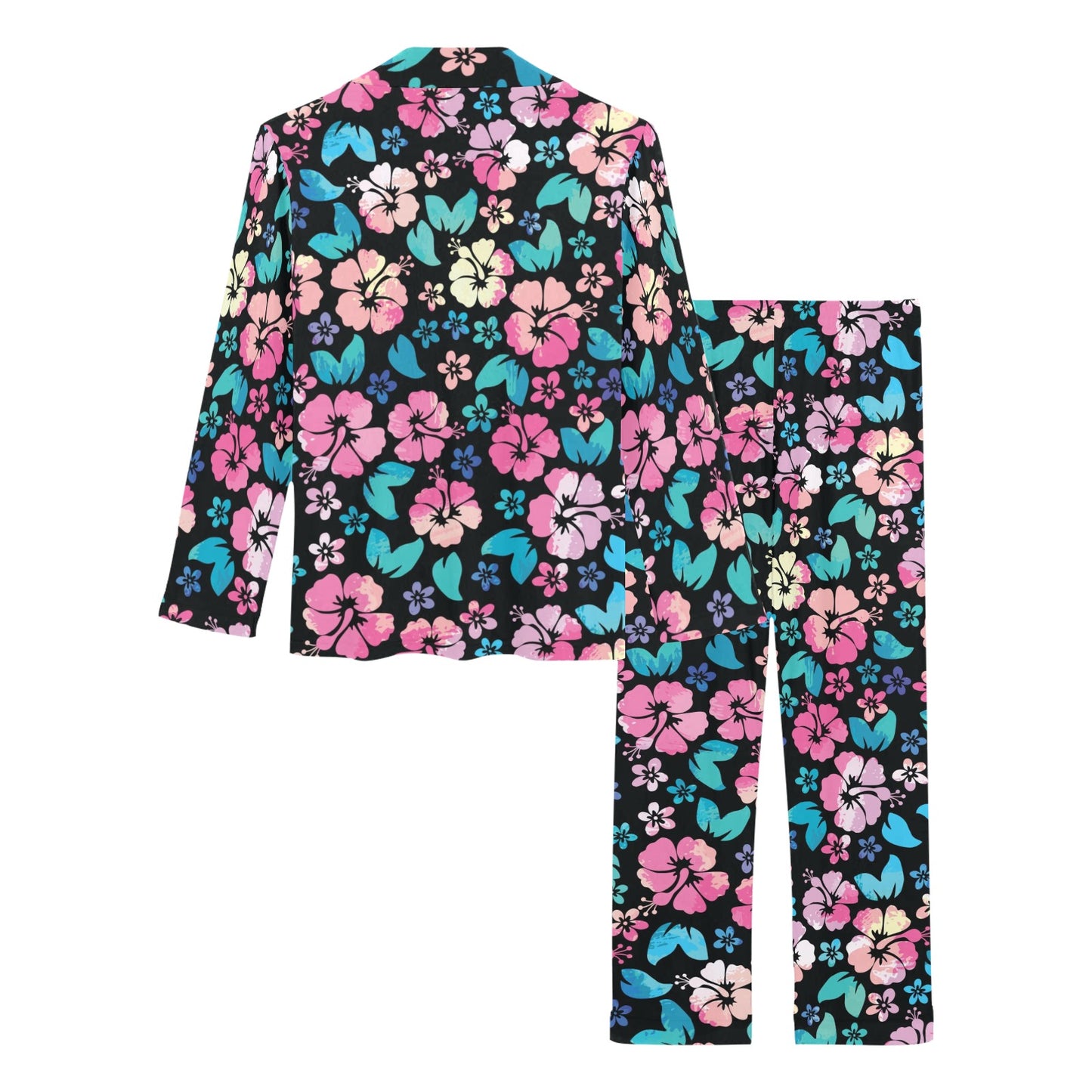 Pink Hibiscus Hawaiian Flower Women's Long Pajama Set