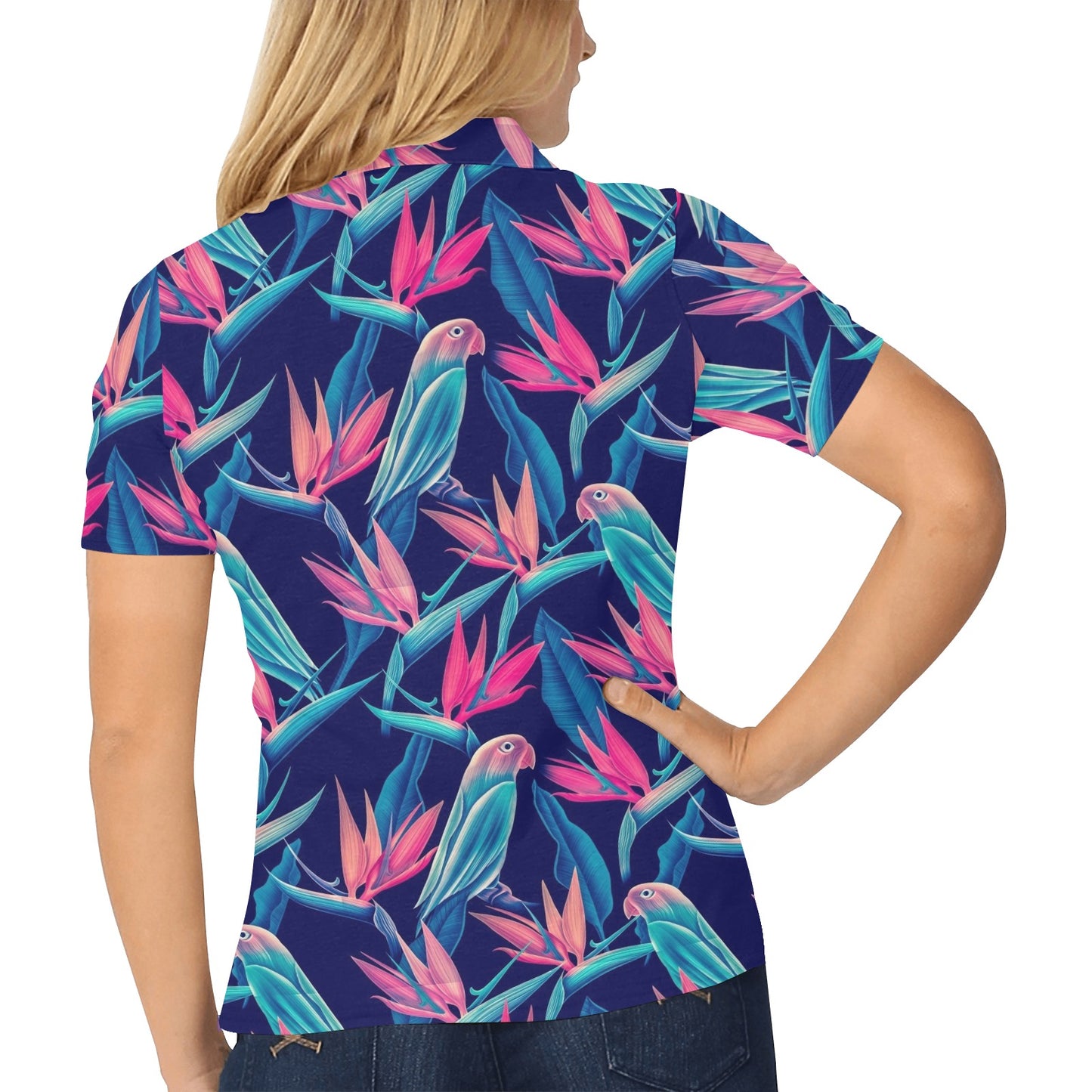 Tropical Flower Pattern Print Design TF024 Women's Polo Shirt