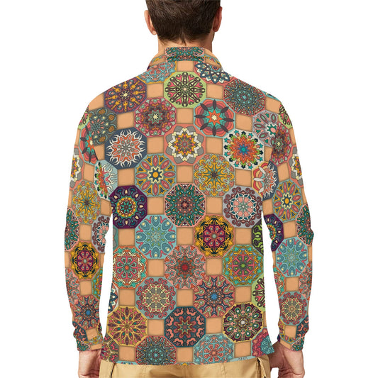 Boho Pattern Print Design 07 Long Sleeve Polo Shirt For Men's