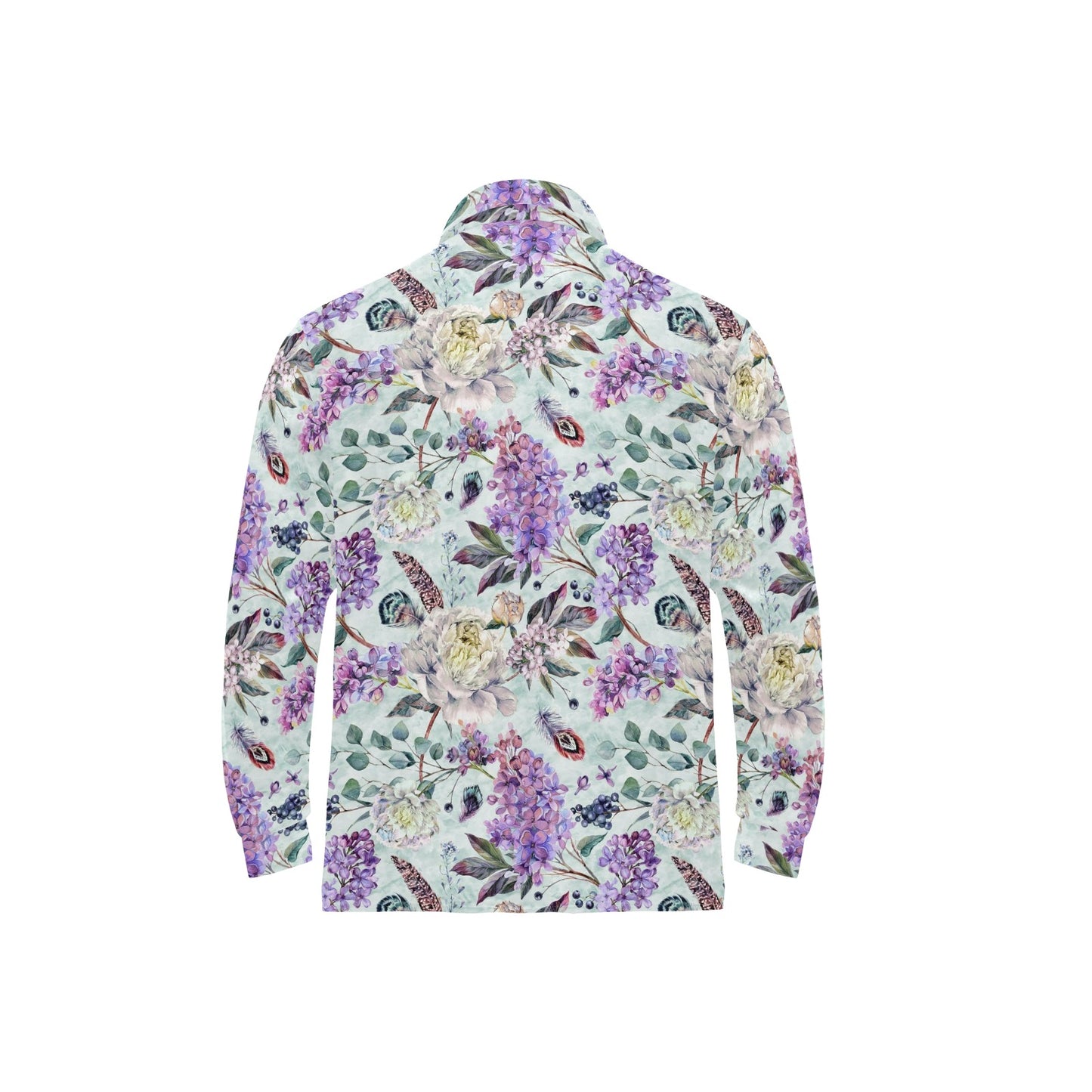 Lilac Pattern Print Design LI06 Long Sleeve Polo Shirt For Men's