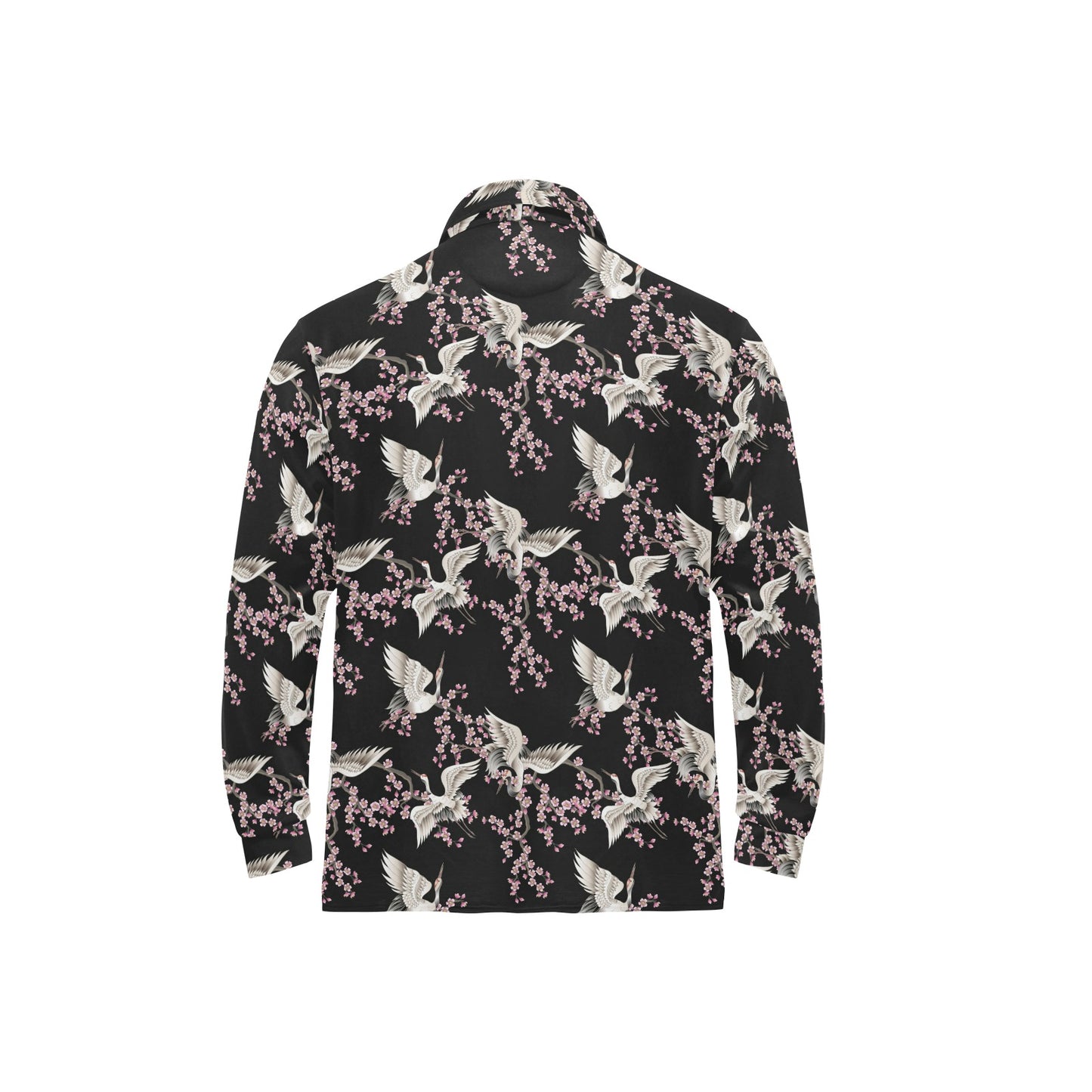 Crane Pattern Print Design 01 Long Sleeve Polo Shirt For Men's