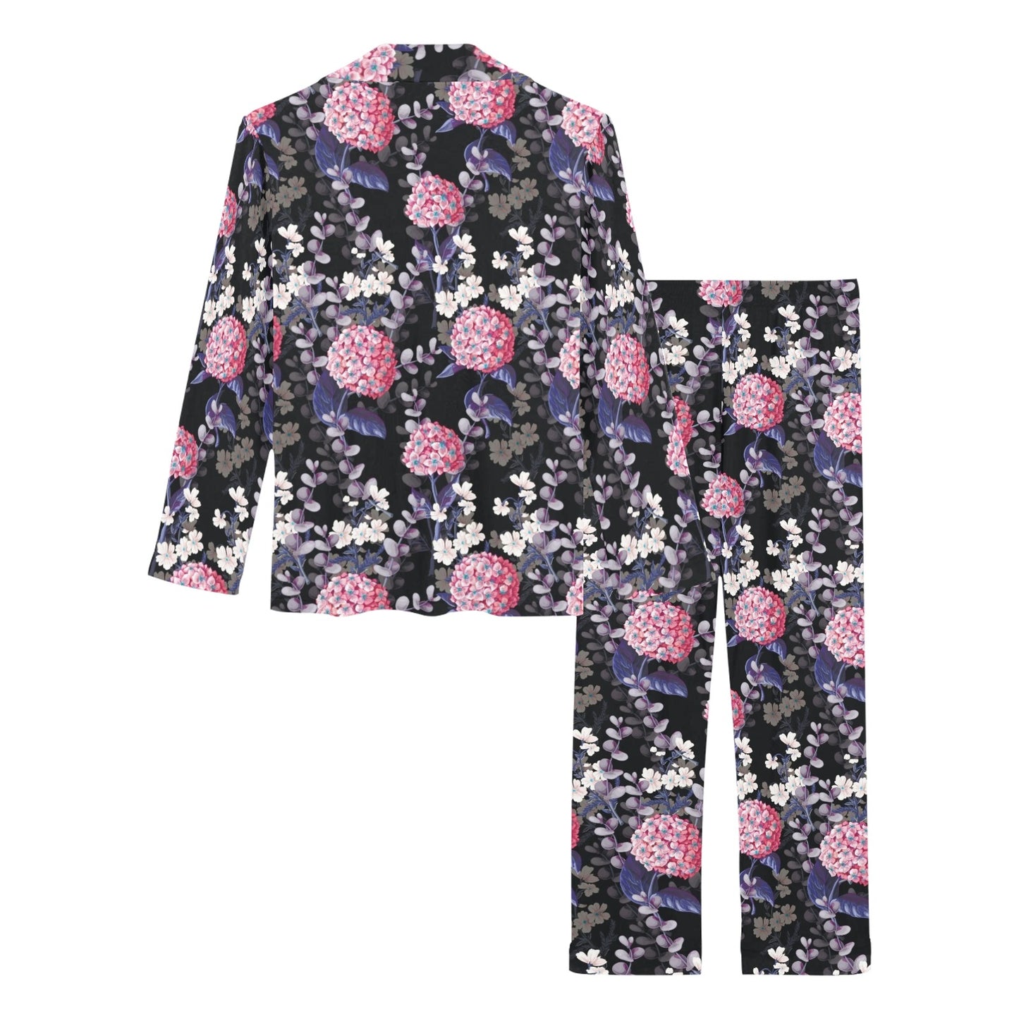 Hydrangea Pattern Print Design HD04 Women's Long Pajama Set