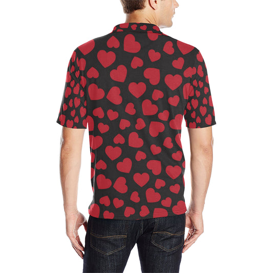 Heart Red Pattern Print Design HE01 Men Polo Shirt