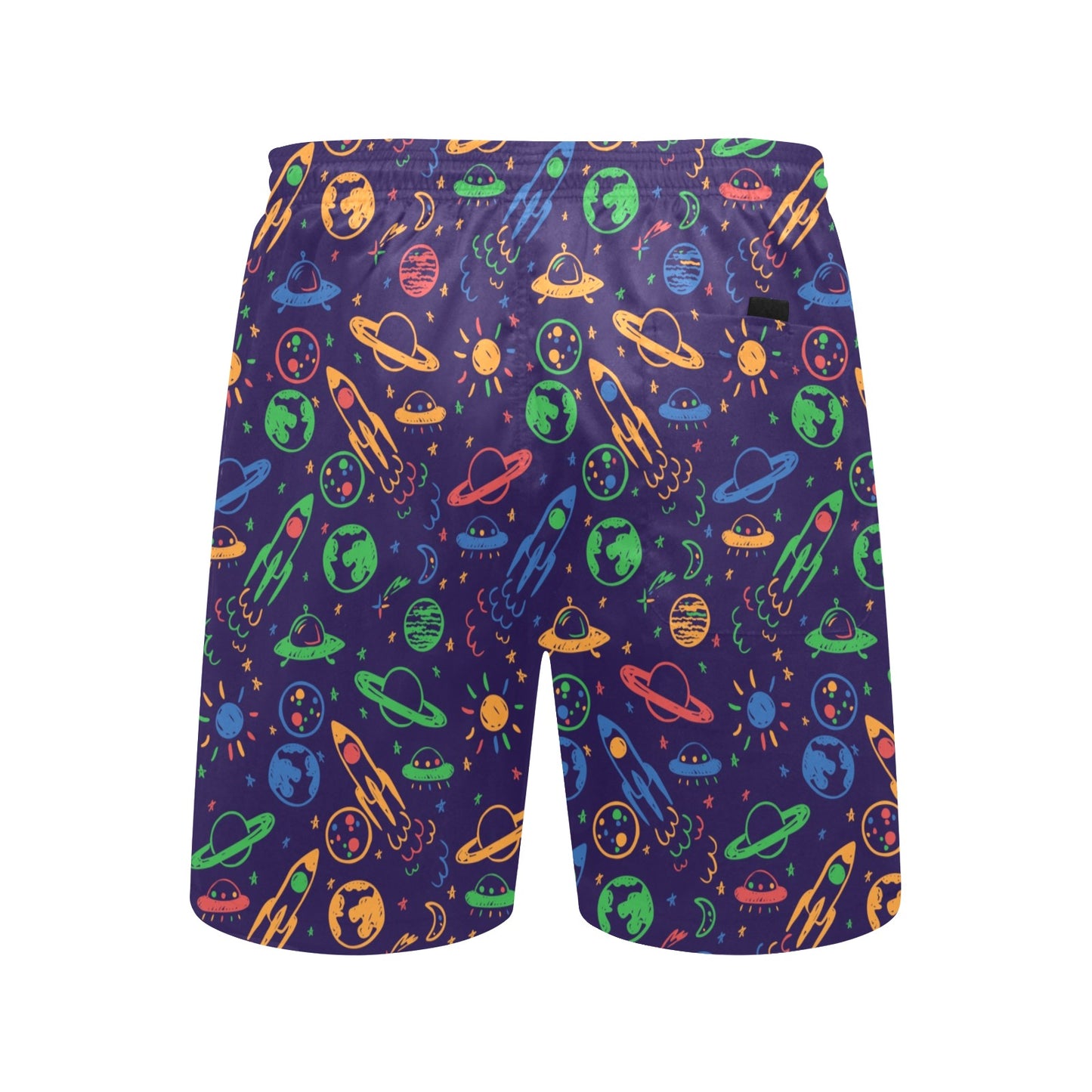 UFO Space Rocket Print Design LKS302 Men's Swim Trunks Beach Shorts