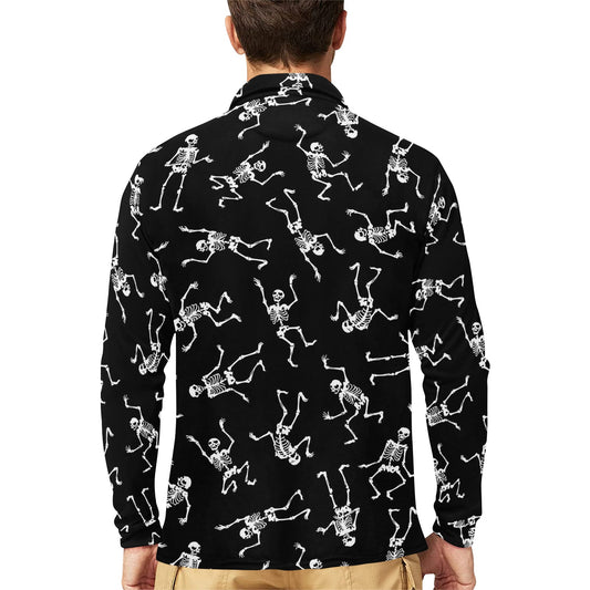 Skeleton Print Design LKS305 Long Sleeve Polo Shirt For Men's