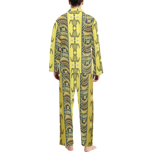 Polynesian Turtle Hawaiian Design Print Men's Long Pajama Set