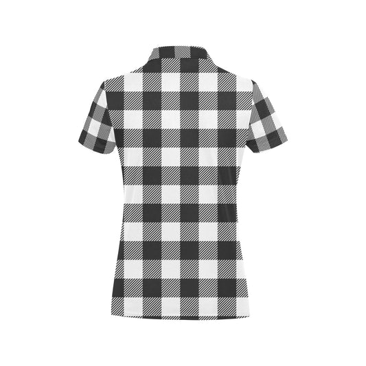 Buffalo check Black white Pattern Print Design 04 Women's Polo Shirt