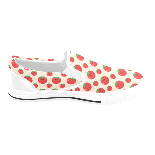 Tomato Print Design LKS308 White Slip Ons Canvas Women's Shoes