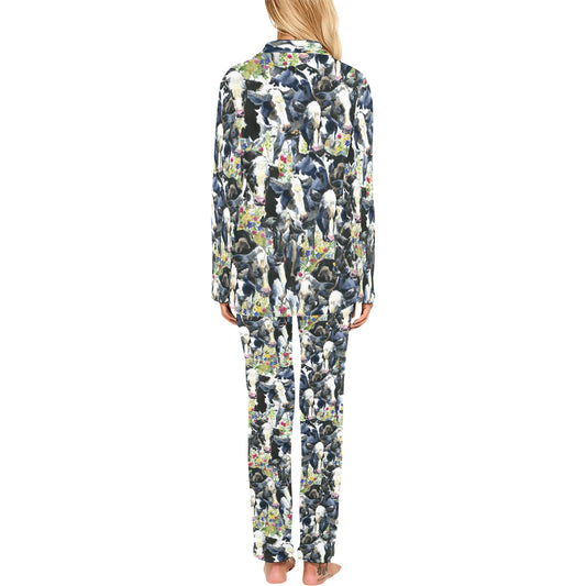 Cow Watercolor Print Pattern Women's Long Pajama Set