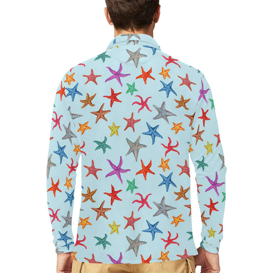 Starfish Print Design LKS402 Long Sleeve Polo Shirt For Men's