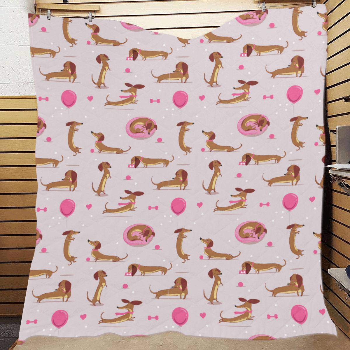 Dachshund Pattern Print Design 10 Premium Quilt
