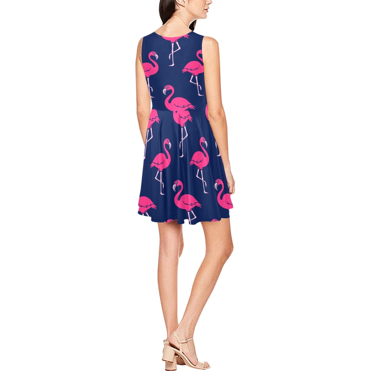 Pink Flamingo Pattern Sleeveless Dress