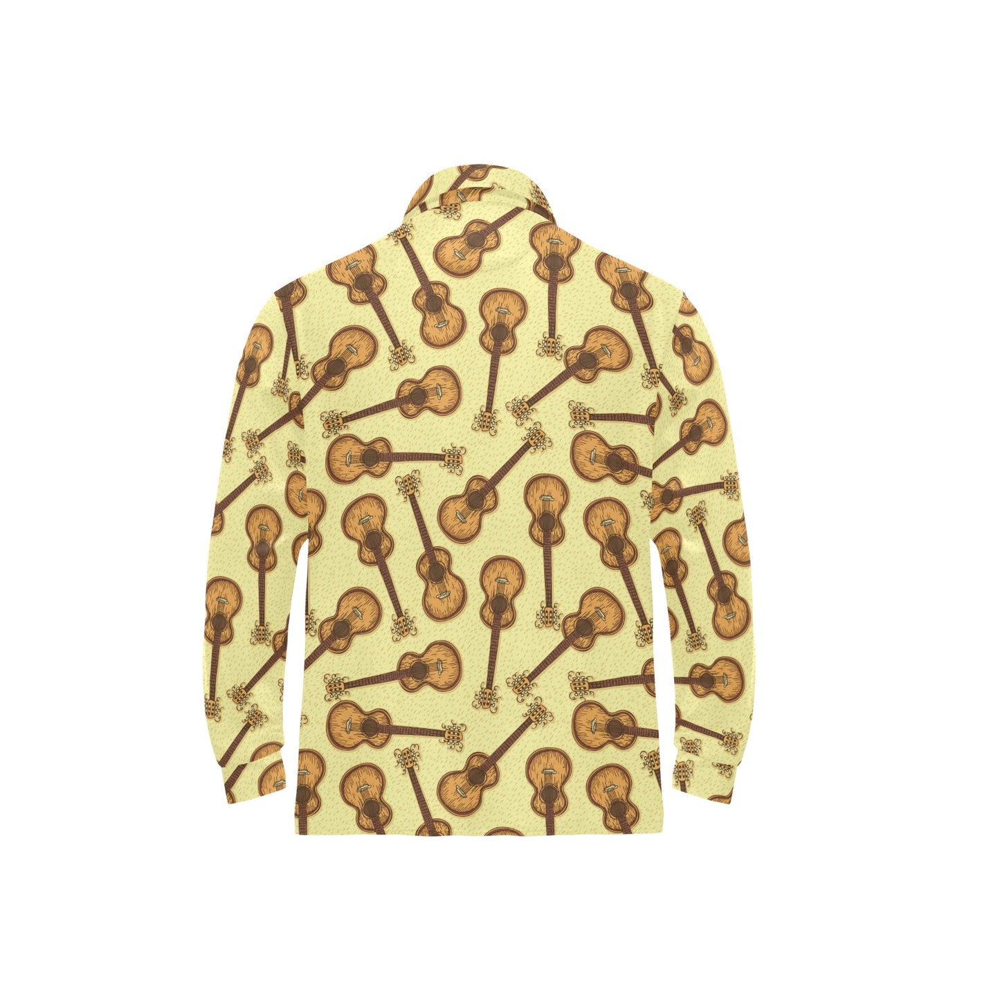 Acoustic Guitar Print Design LKS402 Long Sleeve Polo Shirt For Men's