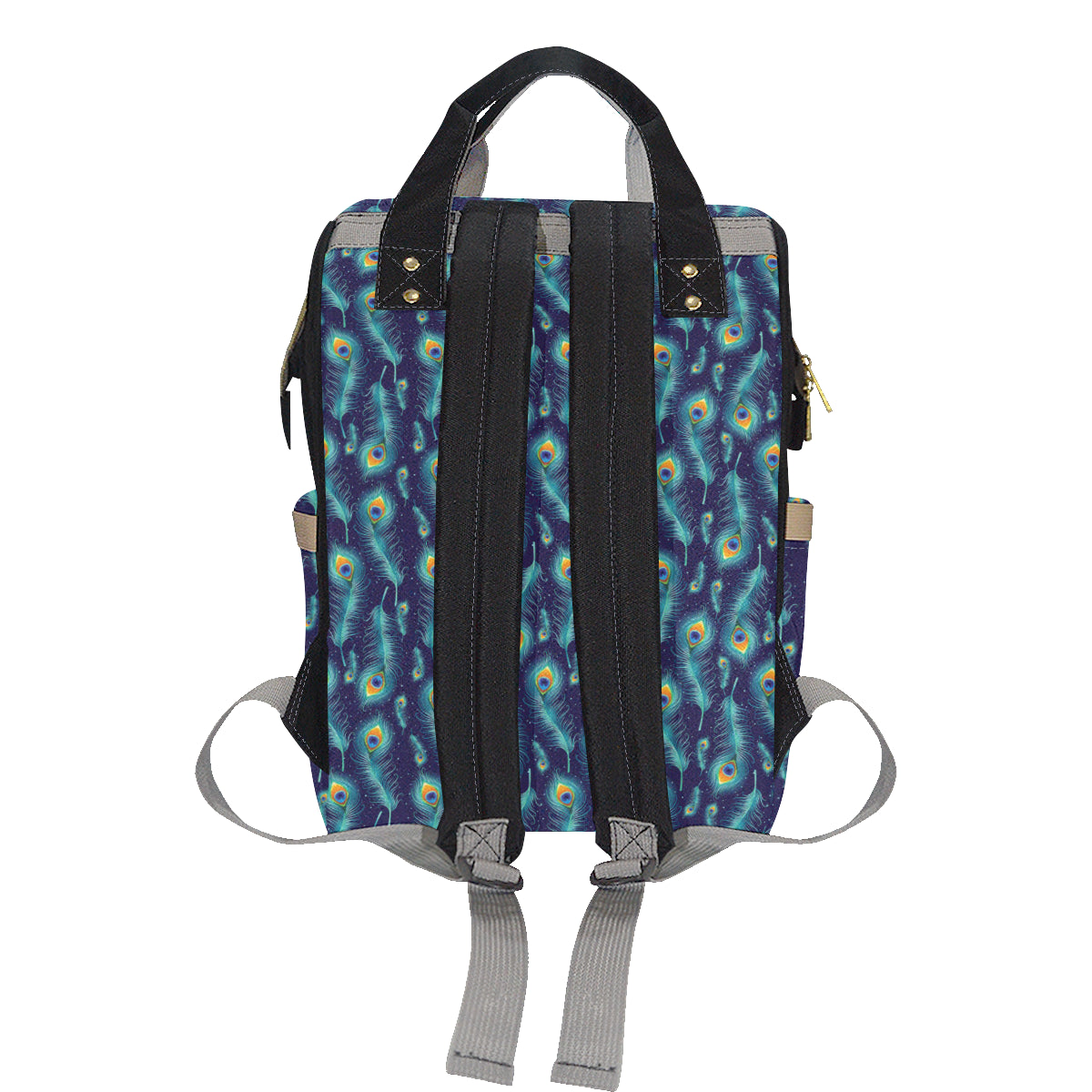 Peacock Feather Blue Design Print Diaper Bag Backpack