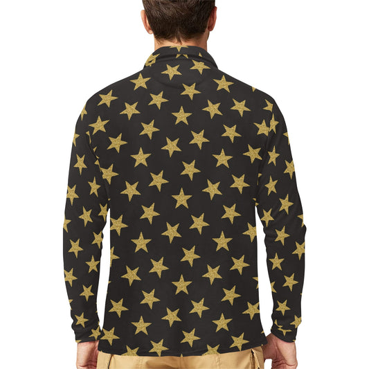 Star Gold Print Design LKS302 Long Sleeve Polo Shirt For Men's