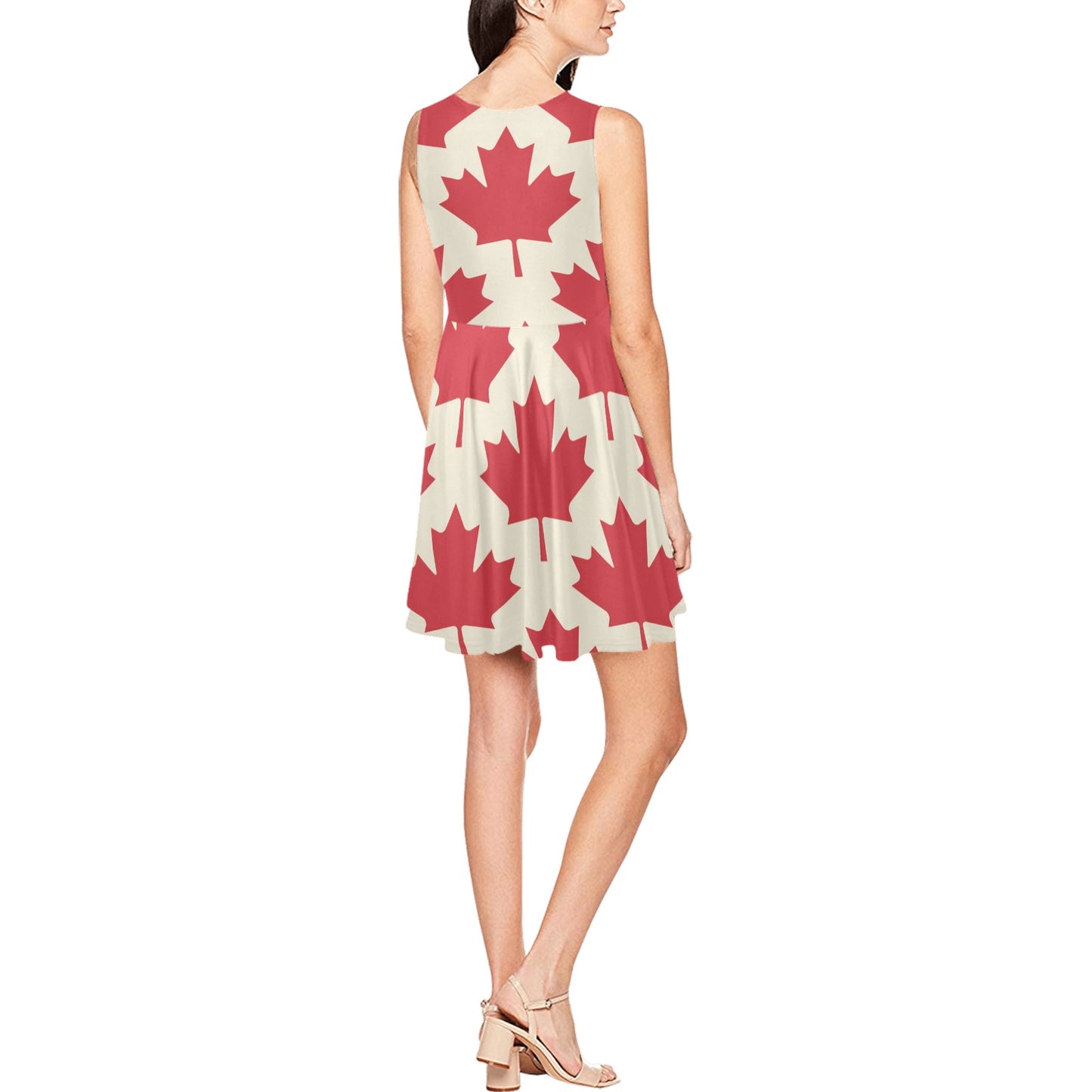 Maple Leaf Pattern Print Design 03 Sleeveless Dress