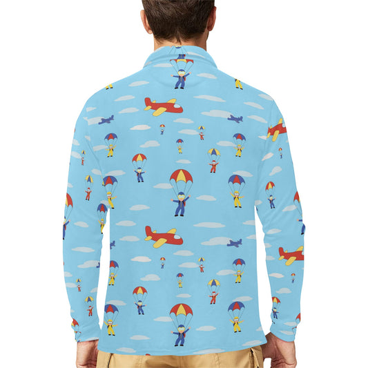 Skydiver Print Design LKS304 Long Sleeve Polo Shirt For Men's