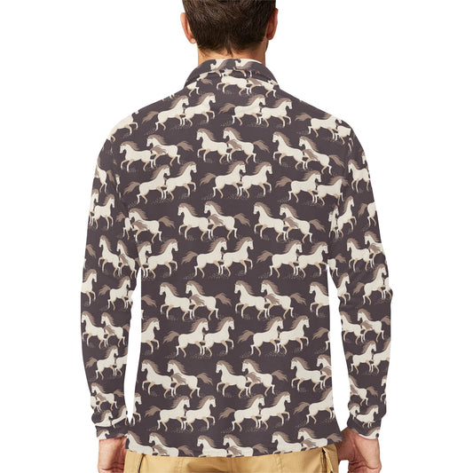 Horse Print Design LKS304 Long Sleeve Polo Shirt For Men's