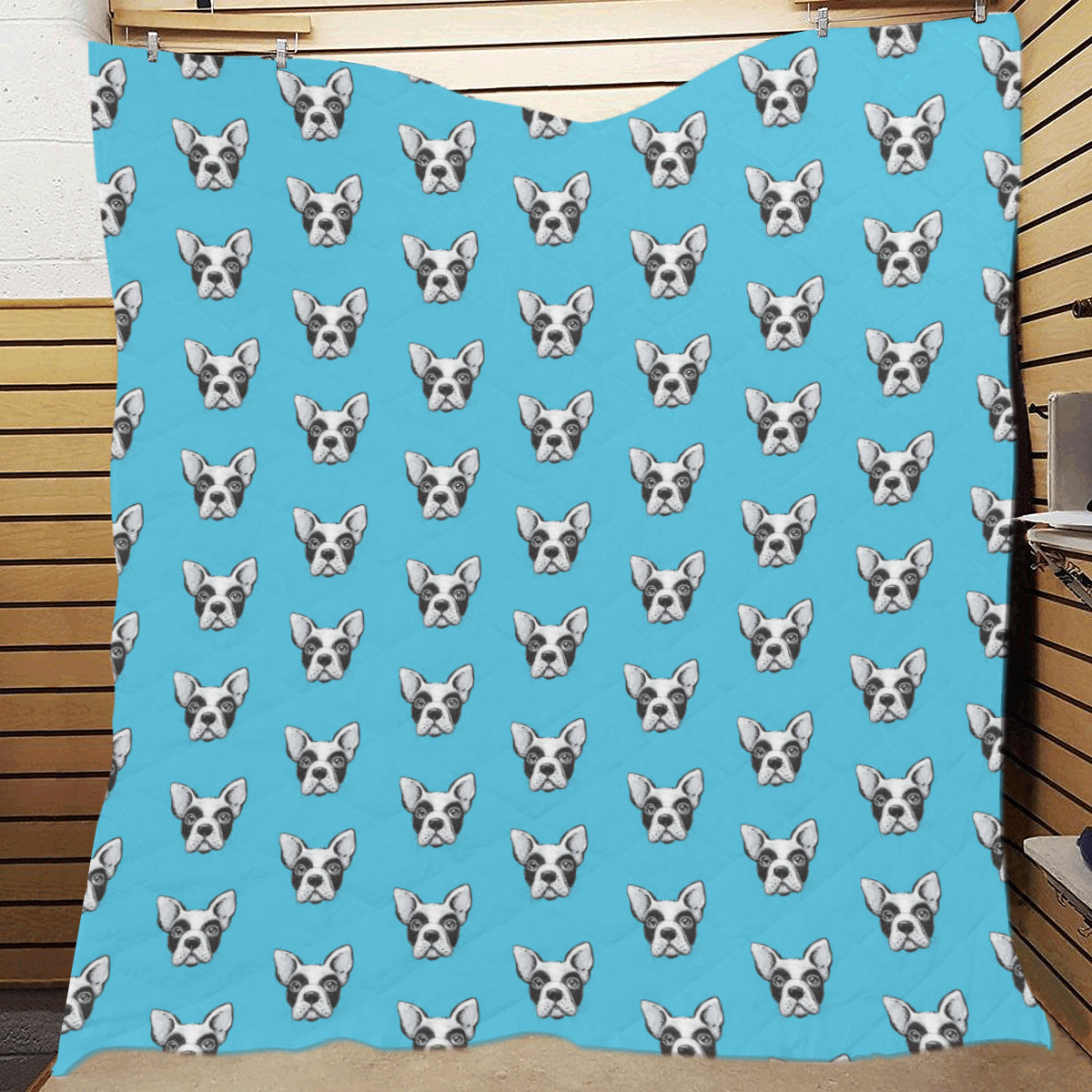 Boston Terrier Pattern Print Design 01 Premium Quilt