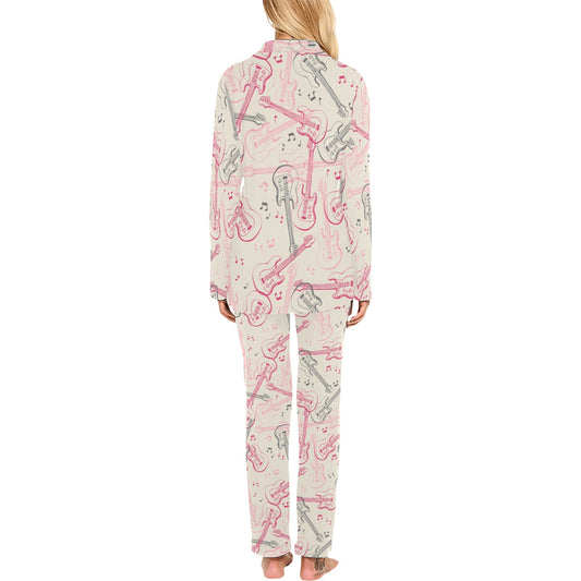 Bass Guitar Pattern Print Design 02 Women's Long Pajama Set