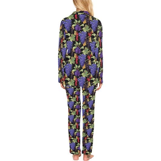 Grape Pattern Print Design GP05 Women's Long Pajama Set