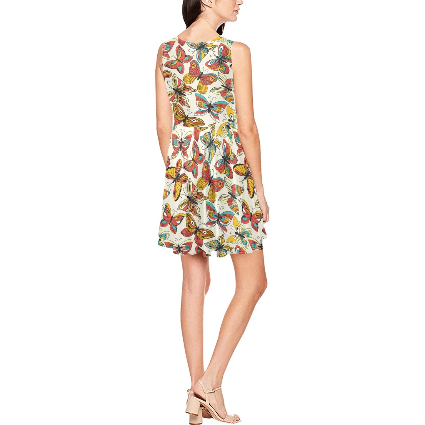 Butterfly Pattern Print Design 02 Sleeveless Dress
