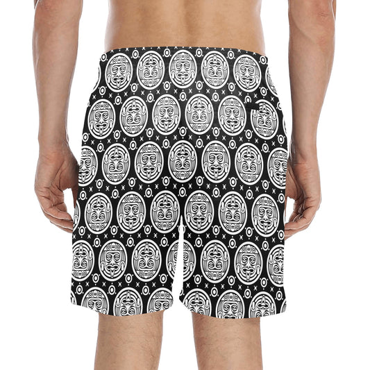 Calendar Aztec White Black Print Pattern Men's Swim Trunks Beach Shorts