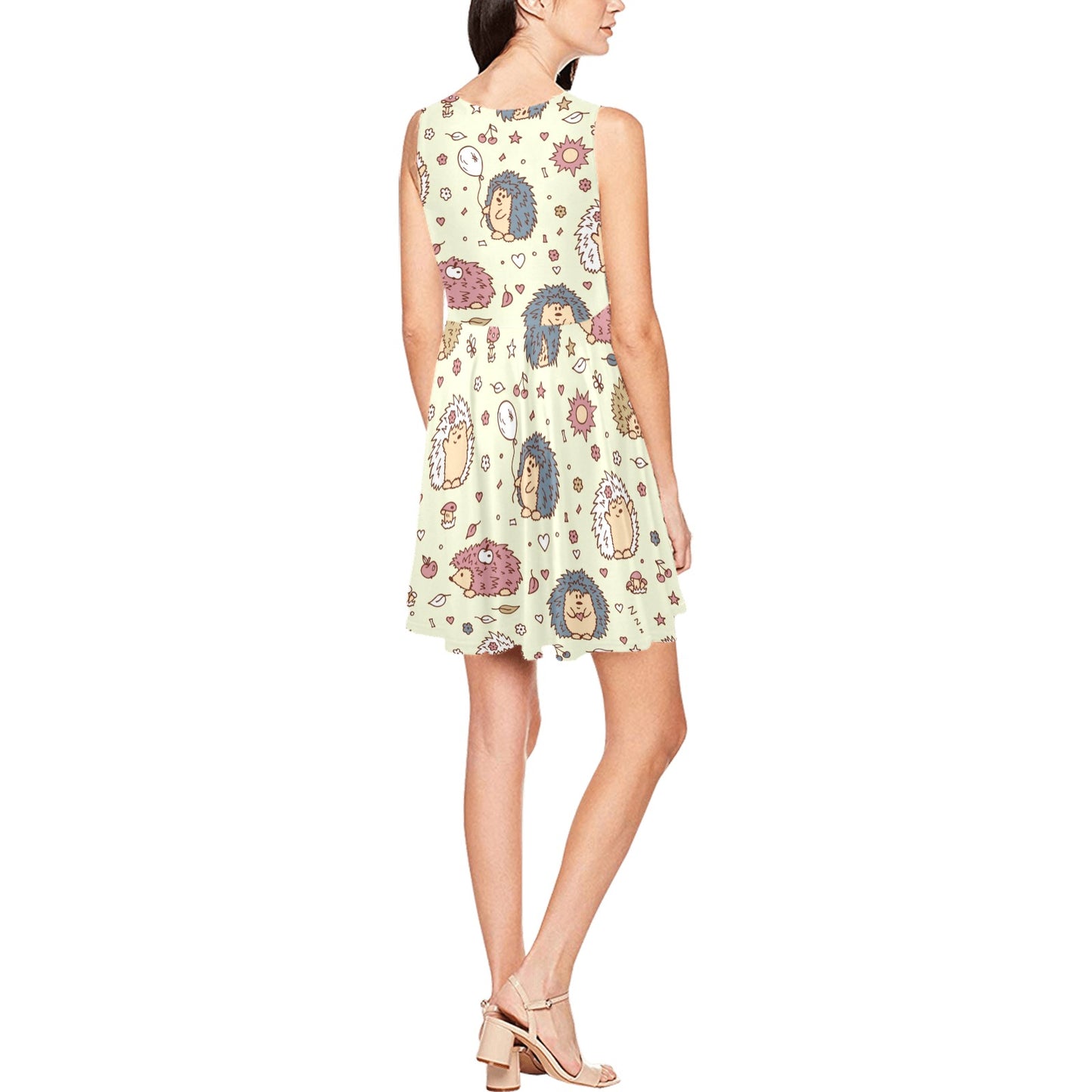 Hedgehog Cute Pattern Print Design 01 Sleeveless Dress
