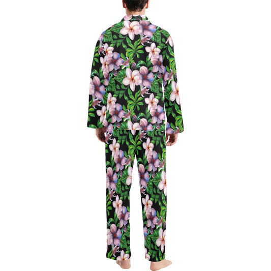 Plumeria Pattern Print Design PM01 Men's Long Pajama Set