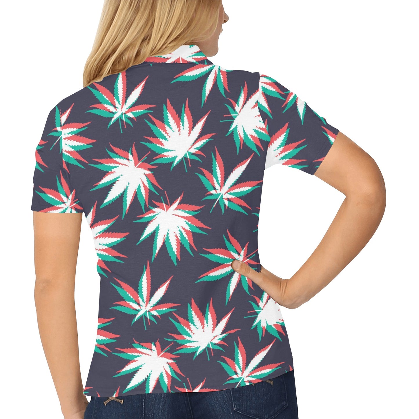 Pot Leaf Pattern Print Design A01 Women's Polo Shirt