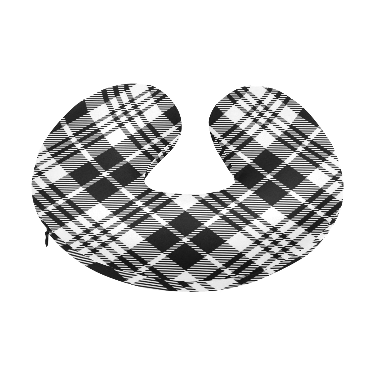Plaid Black White Pattern Print Design A02 U-Shaped Travel Neck Pillow
