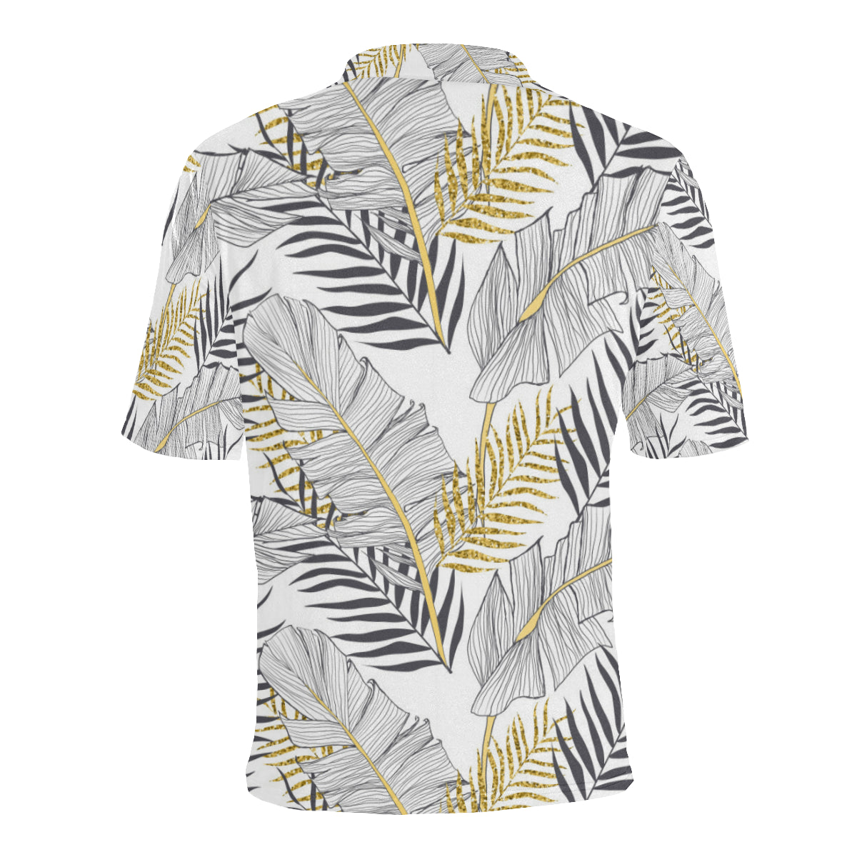 Gold Glitter Tropical Palm Leaves Men Polo Shirt