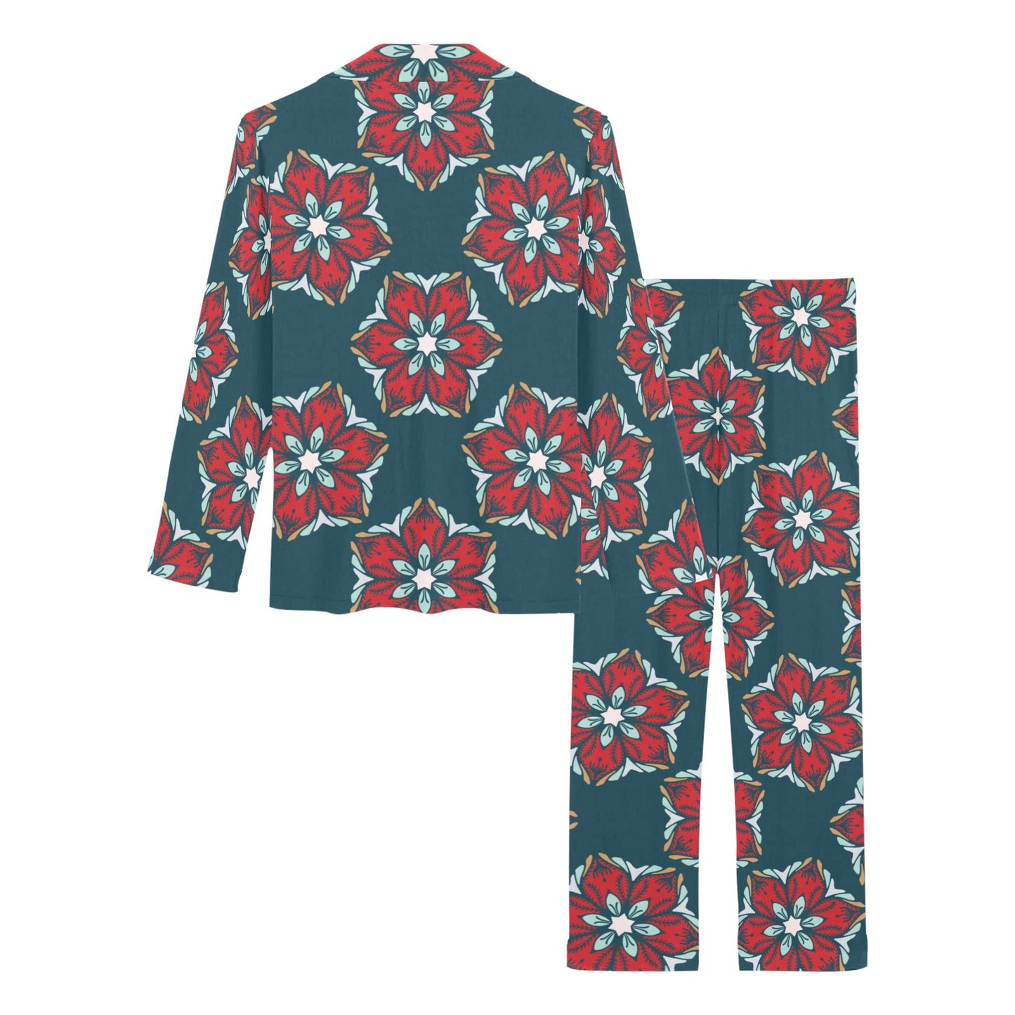 Poinsettia Pattern Print Design A03 Women's Long Pajama Set