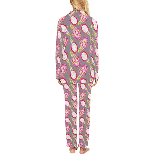 Dragonfruit Pattern Print Design DF03 Women's Long Pajama Set