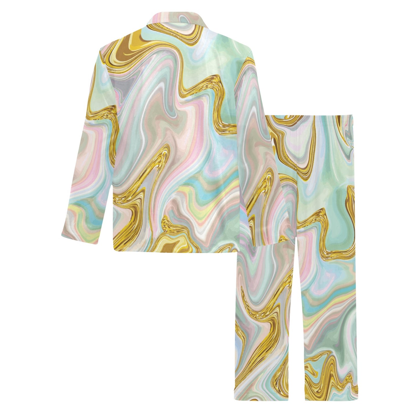 Gold Sweet Marble Men's Long Pajama Set