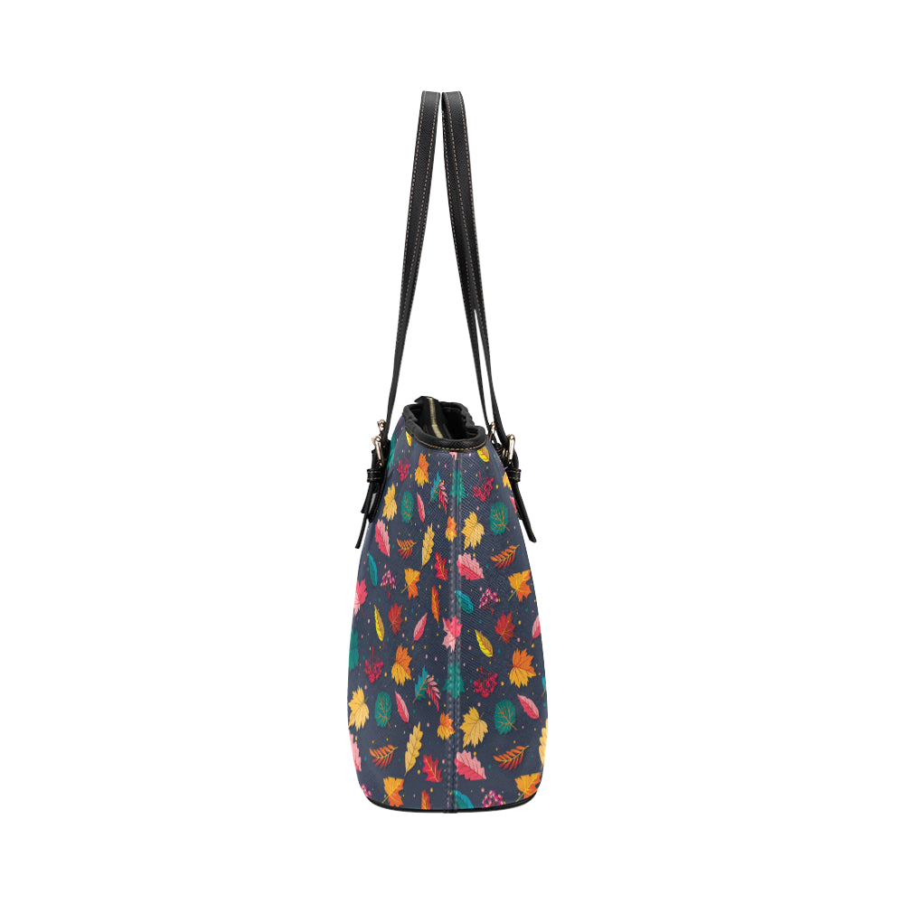 Elm Leave Colorful Print Pattern Leather Tote Bag